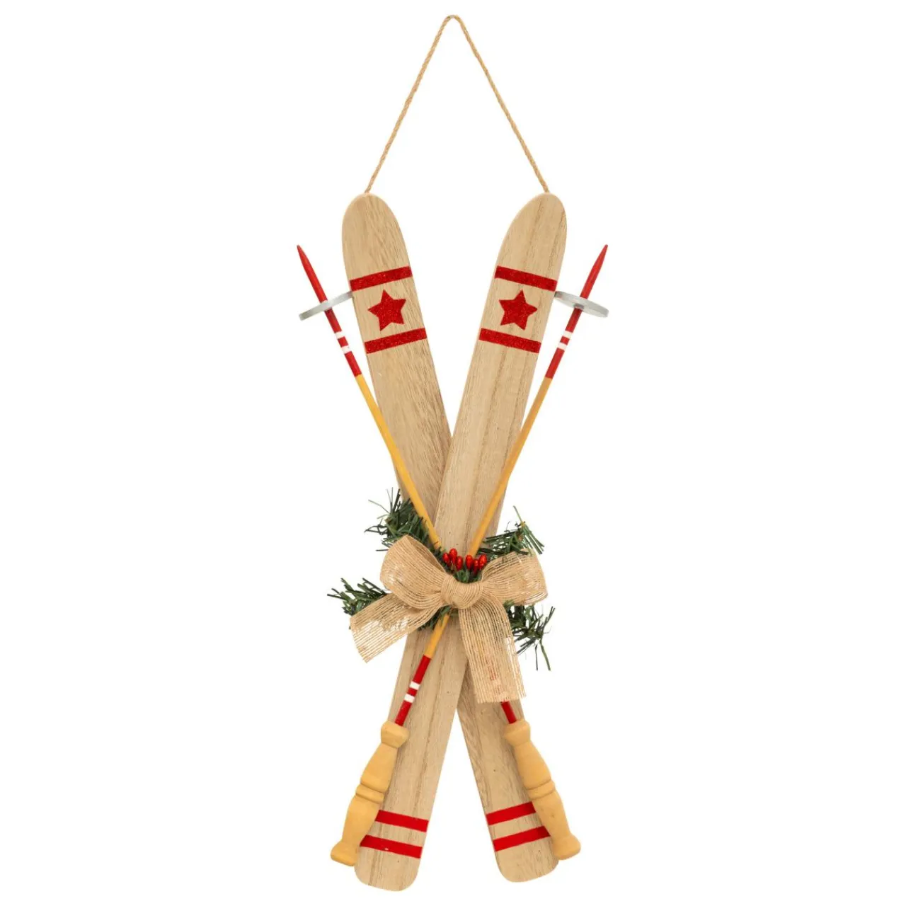 JJA Suspension de Noël en bois (H45 cm) Paire de ski Naturel Hot