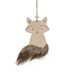 JJA Suspension de Noël en bois (H12 cm) Renard douce fourrure Marron