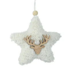 KAEMINGK Suspension de Noël en bois (H15 cm) Étoile fourrure Blanc Discount
