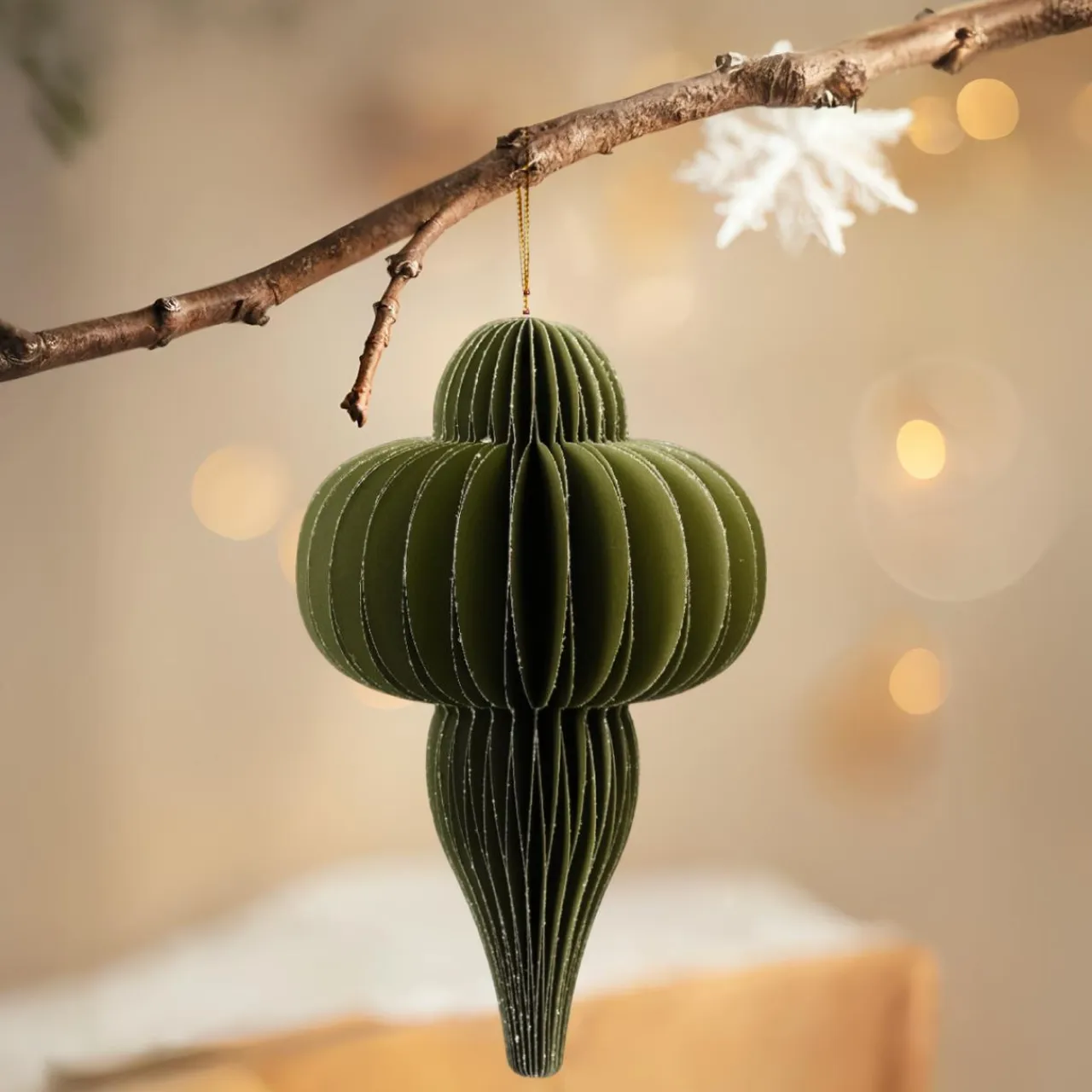 KAEMINGK Suspension de Noël en papier (H20 cm) fermeture Magnétique Vert romarin Best