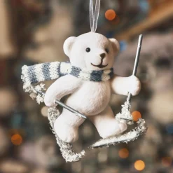 KAEMINGK Suspension de Noël en plastique floqué velours (H10 cm) Ours Albin Blanc Discount