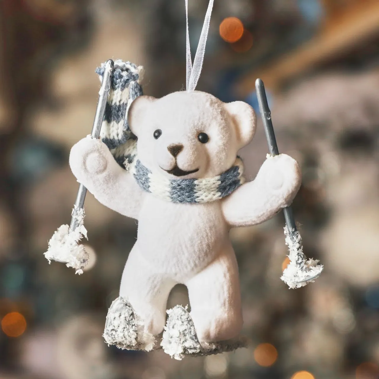 KAEMINGK Suspension de Noël floqué velours (H10 cm) Ours Quentin et gris Blanc Clearance