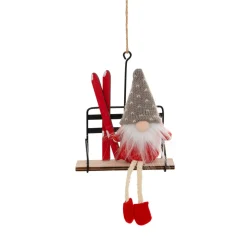 JJA Suspension de Noël (H19 cm) Lutin sur télésiège Rouge Clearance