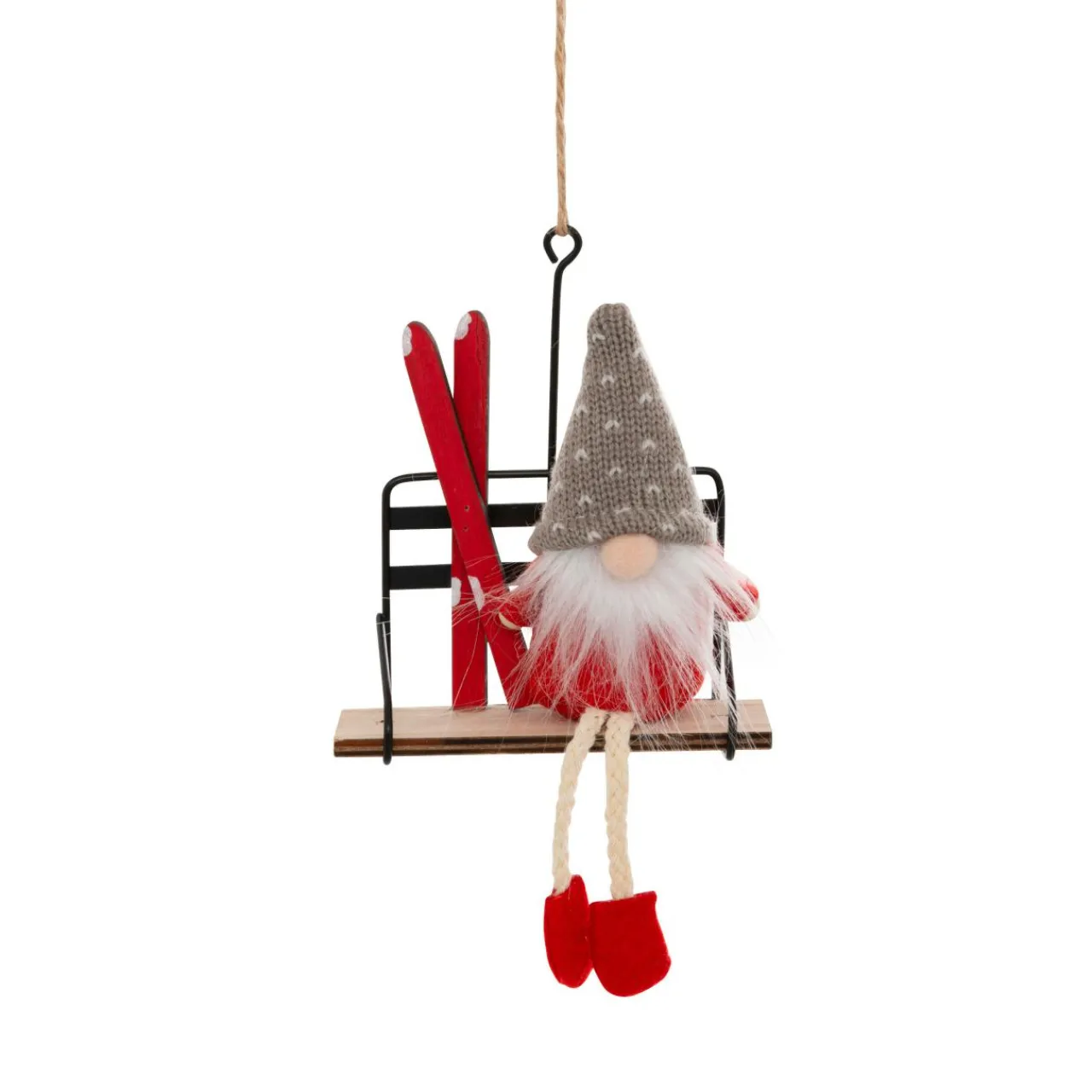 JJA Suspension de Noël (H19 cm) Lutin sur télésiège Rouge Clearance