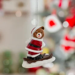 JJA Suspension de Noël (H9 cm) Ourson skieur en folie Multicolore