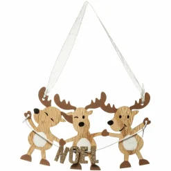 Feeric Lights & Christmas Suspension (H17 cm) Trio rennes en bois de Noël Naturel New