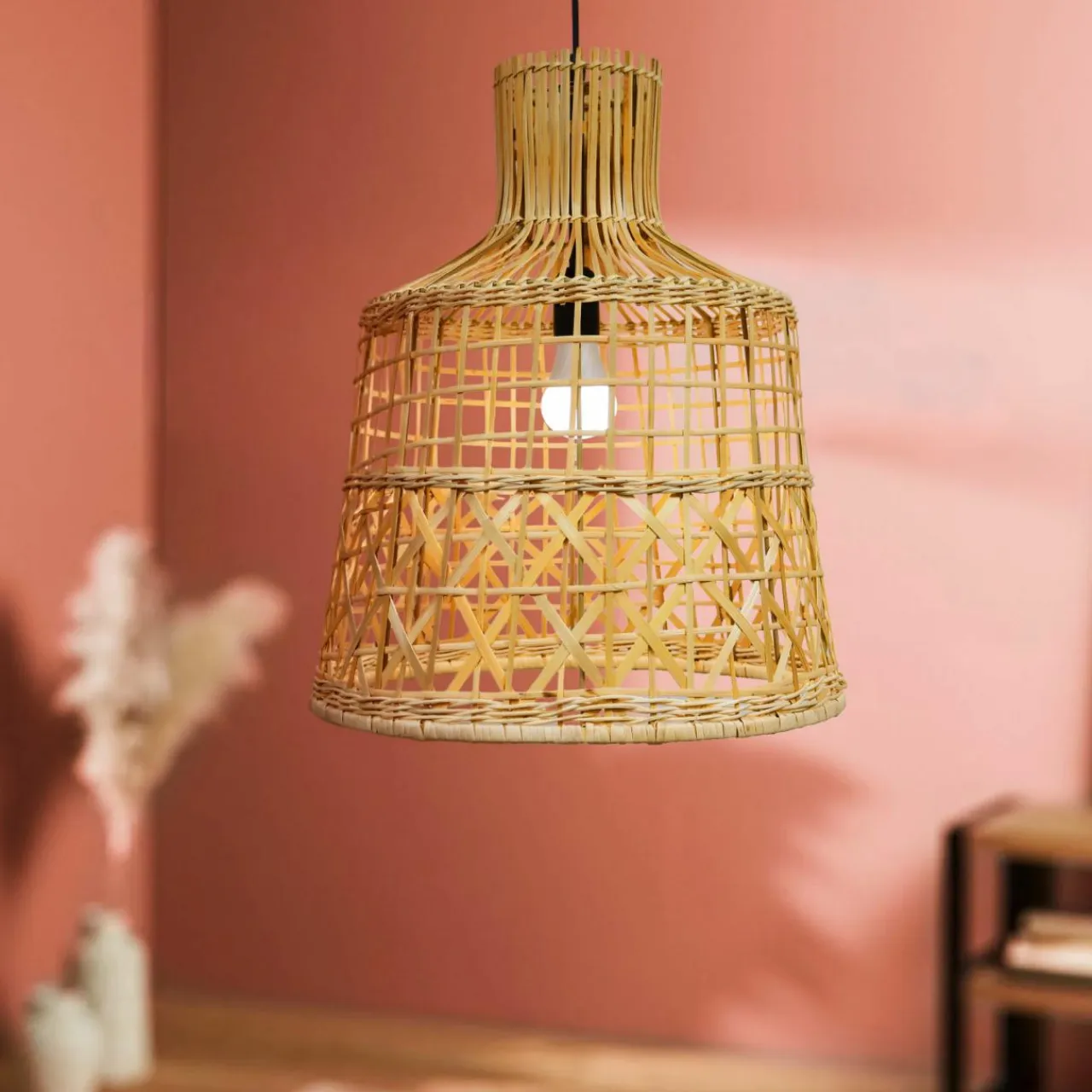 EMINZA Suspension lumineuse ajourée en bambou (H50 cm) Pampelune Naturel Clearance
