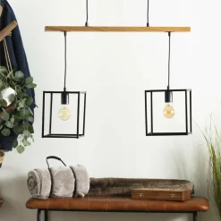 ATMOSPHERA Suspension lumineuse bois acacia (L70 x H120 cm) Edena Noir Discount