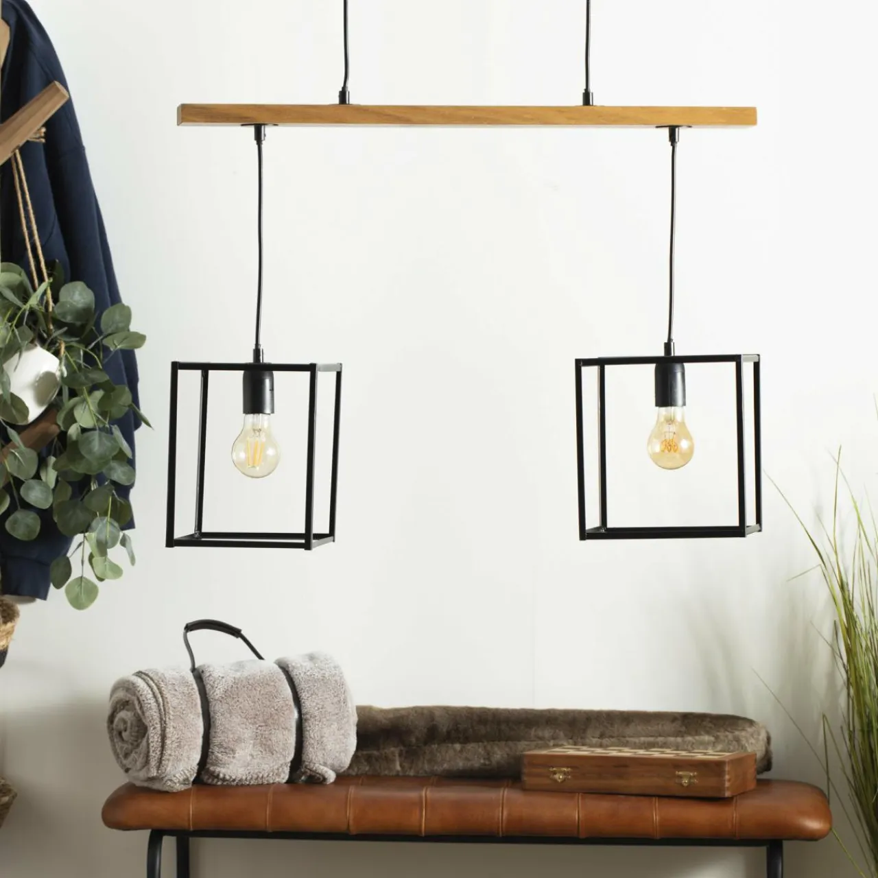 ATMOSPHERA Suspension lumineuse bois acacia (L70 x H120 cm) Edena Noir Discount
