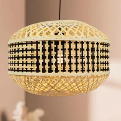 EMINZA Suspension lumineuse en bambou (D45 cm) Huesca et naturel Noir New