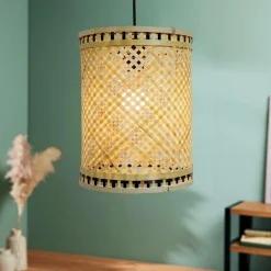 EMINZA Suspension lumineuse en bambou (H30 cm) Estepona Noir et Naturel New