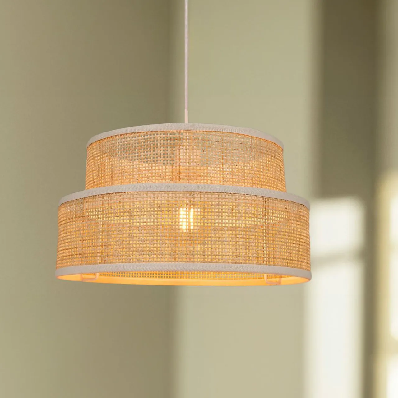 OSTARIA Suspension lumineuse en paille (D35 cm) Yuca beige Naturel New
