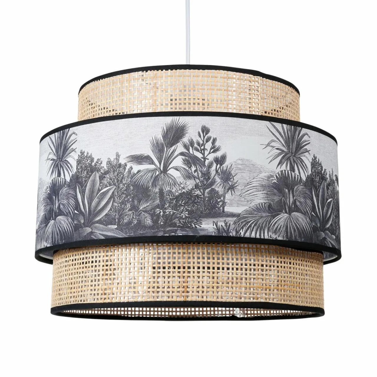 OSTARIA Suspension lumineuse en rotin double (D35 cm) Ombrage et naturel Noir Outlet