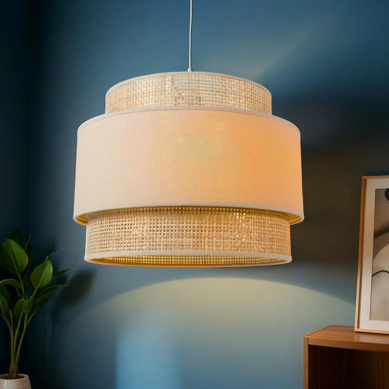 OSTARIA Suspension lumineuse en rotin (D40 cm) Solara Beige New