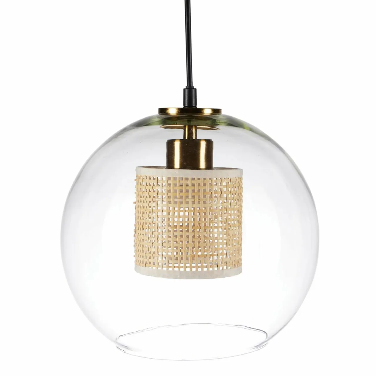 OSTARIA Suspension lumineuse en verre et cannage (D25 cm) Lucéa Beige Transparent