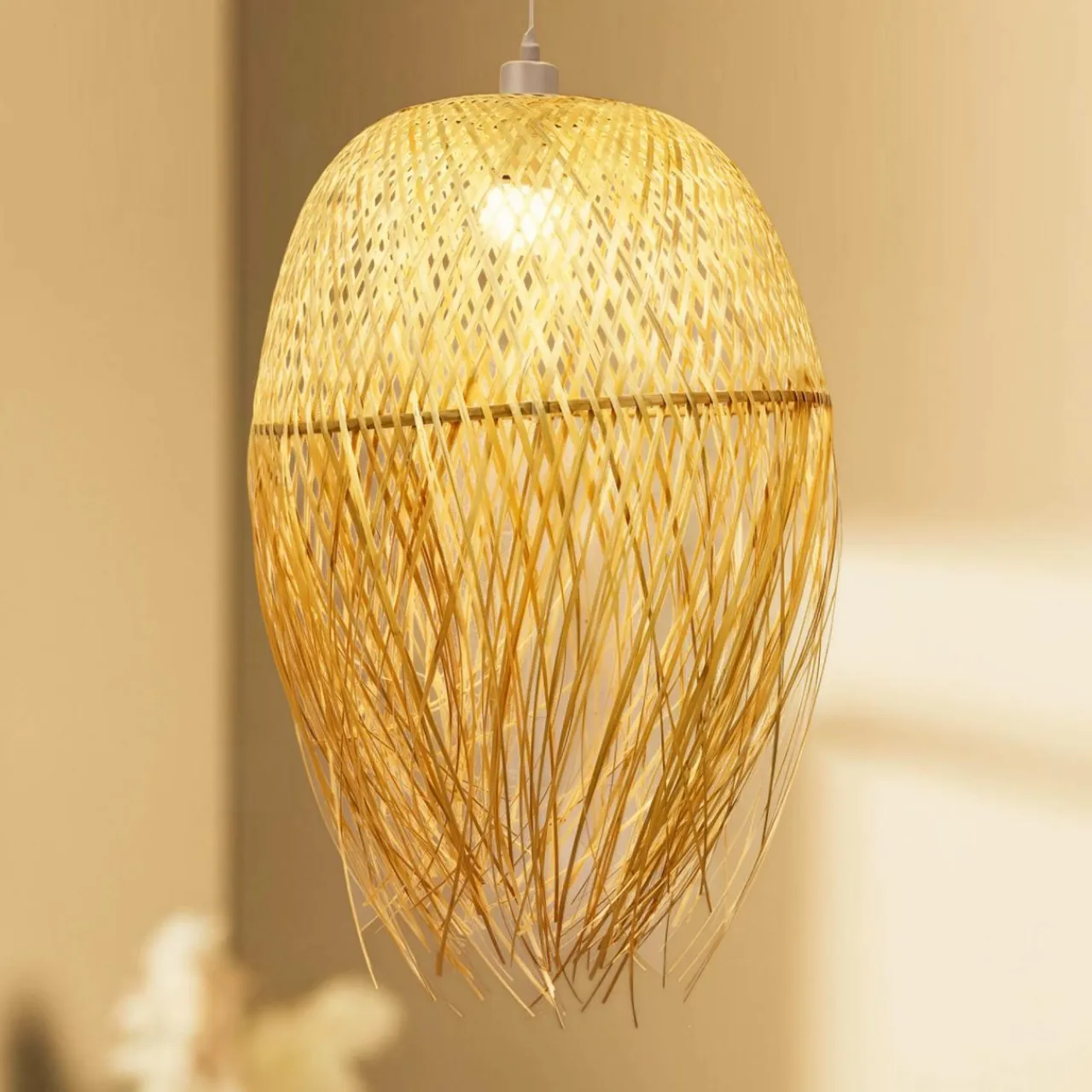 EMINZA Suspension lumineuse à franges en bambou (H70 cm) Huelva Naturel Clearance