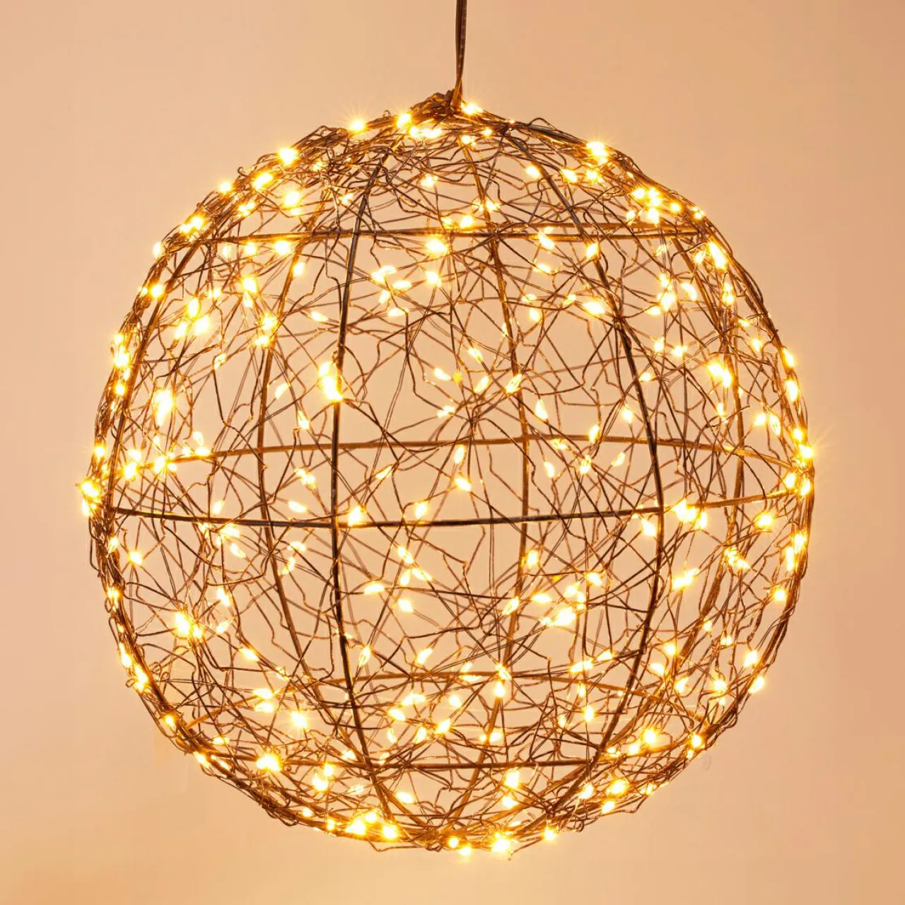 KOOPMAN Suspension lumineuse 300 micro LED (D25 cm) Lueur Polaire Noir et Blanc chaud Best