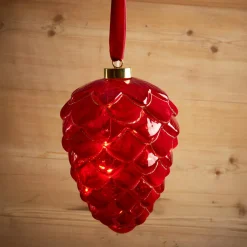 KAEMINGK Suspension lumineuse à piles 15 LED (D15 cm) Pomme de pin de Venezia Rouge Hot
