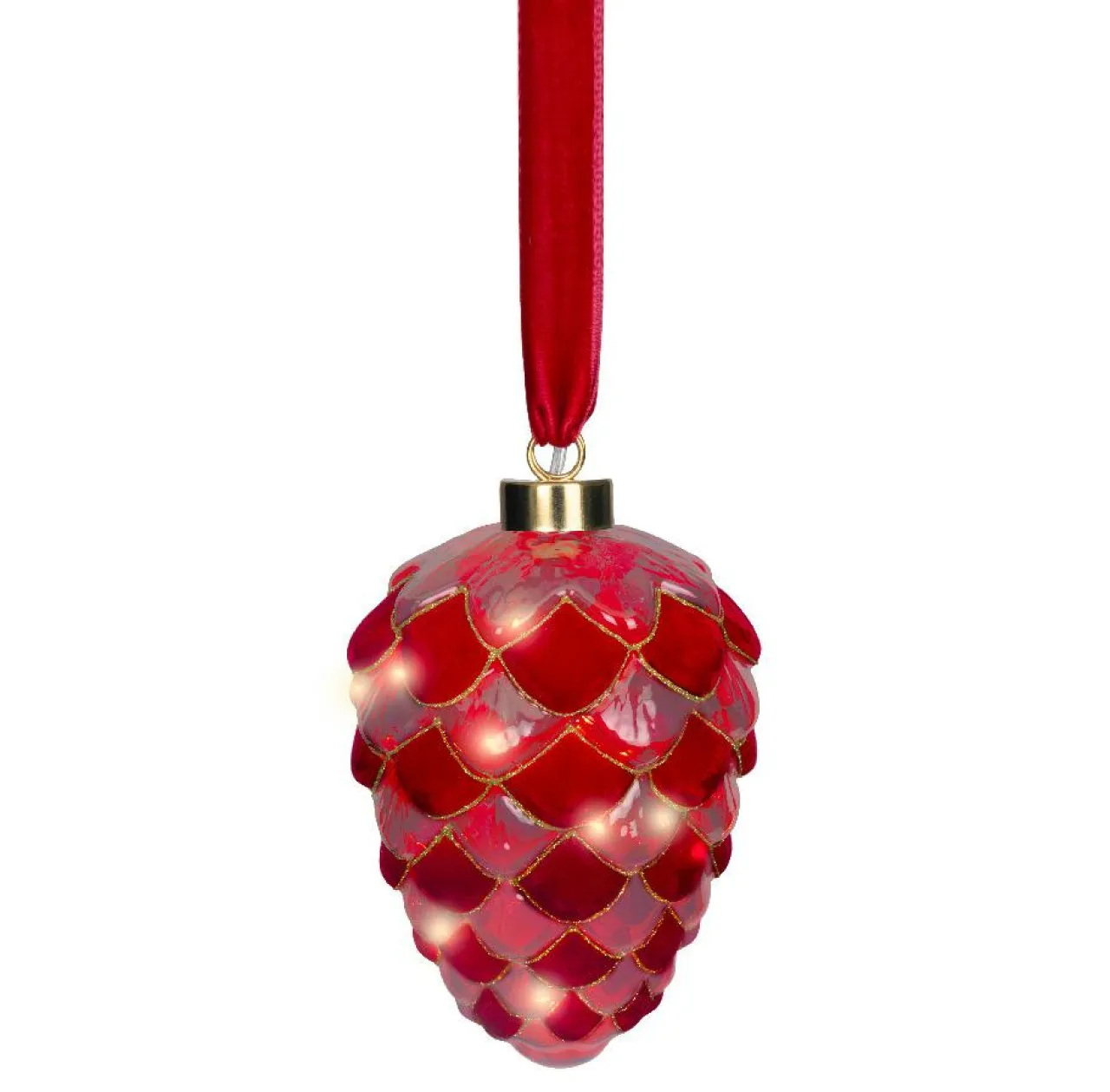 KAEMINGK Suspension lumineuse à piles 15 LED (D15 cm) Pomme de pin de Venezia Rouge Hot