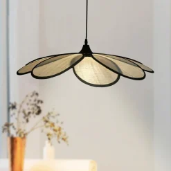 EMINZA Suspension lumineuse pétale en rotin (D58 cm) Segovia et beige Noir Hot