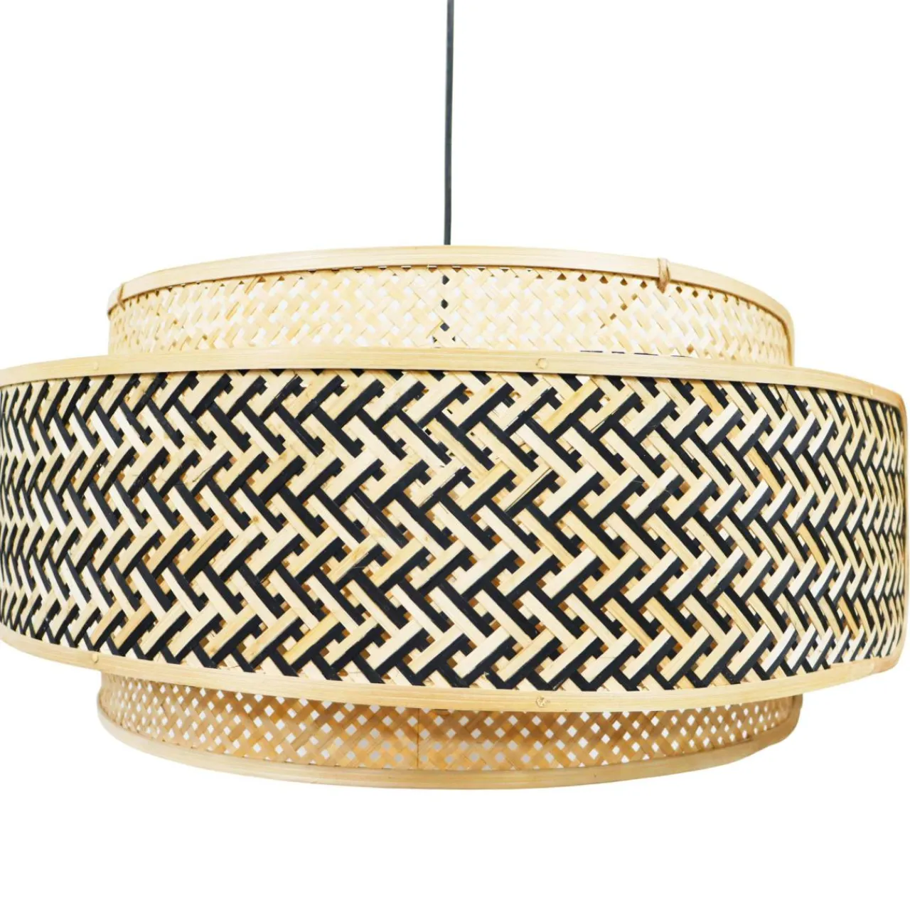 EMINZA Suspension lumineuse ronde en bambou (D53 cm) Oviedo et naturel Noir New