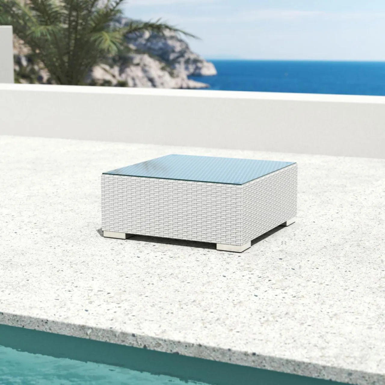 MOBELLIA Table basse de jardin carrée en résine tressée Palma Blanc Online