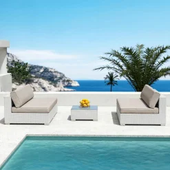 MOBELLIA Table basse de jardin carrée en résine tressée Palma Blanc Online