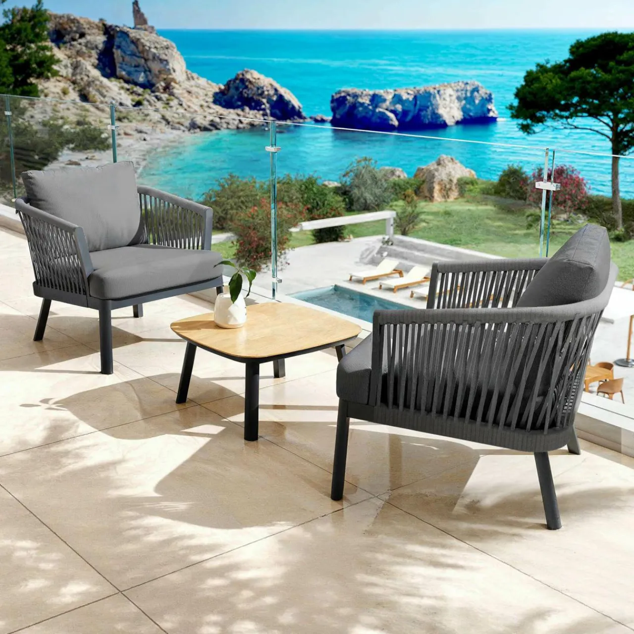 MOBELLIA Table basse de jardin carrée en aluminium Amalfi Gris Anthracite