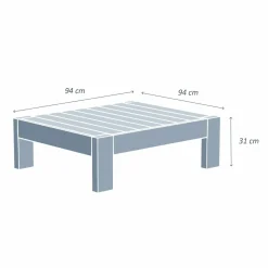 MOBELLIA Table basse de jardin carrée en (94 x 94 cm) Bornéo Naturel Bois New