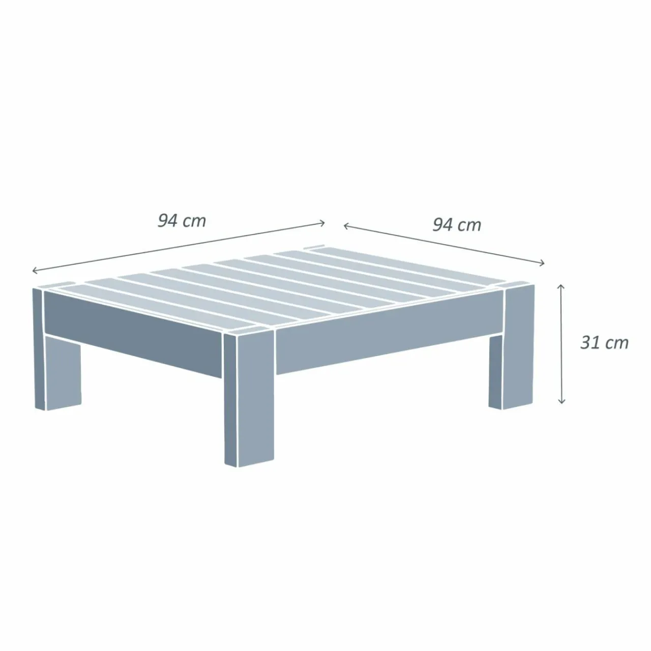MOBELLIA Table basse de jardin carrée en (94 x 94 cm) Bornéo Naturel Bois New