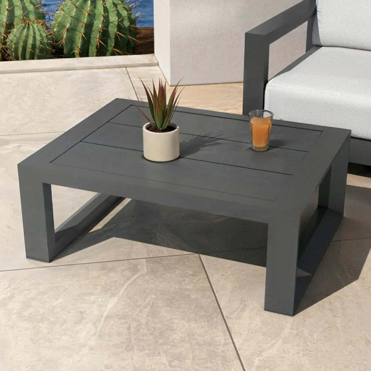 MOBELLIA Table basse de jardin rectangulaire en alumininum (94 x 72 cm) Elba Gris Anthracite Clearance