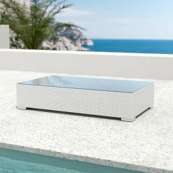 MOBELLIA Table basse de jardin rectangulaire en résine tressée Palma Blanc New
