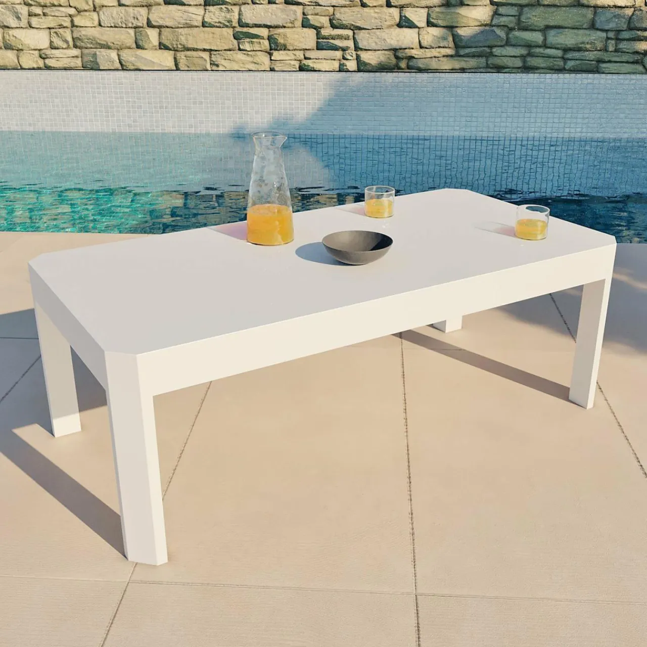 MOBELLIA Table basse de jardin rectangulaire en aluminium Ostara Blanc Outlet