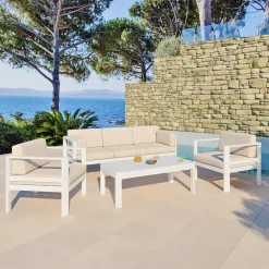 MOBELLIA Table basse de jardin rectangulaire en aluminium Ostara Blanc Outlet