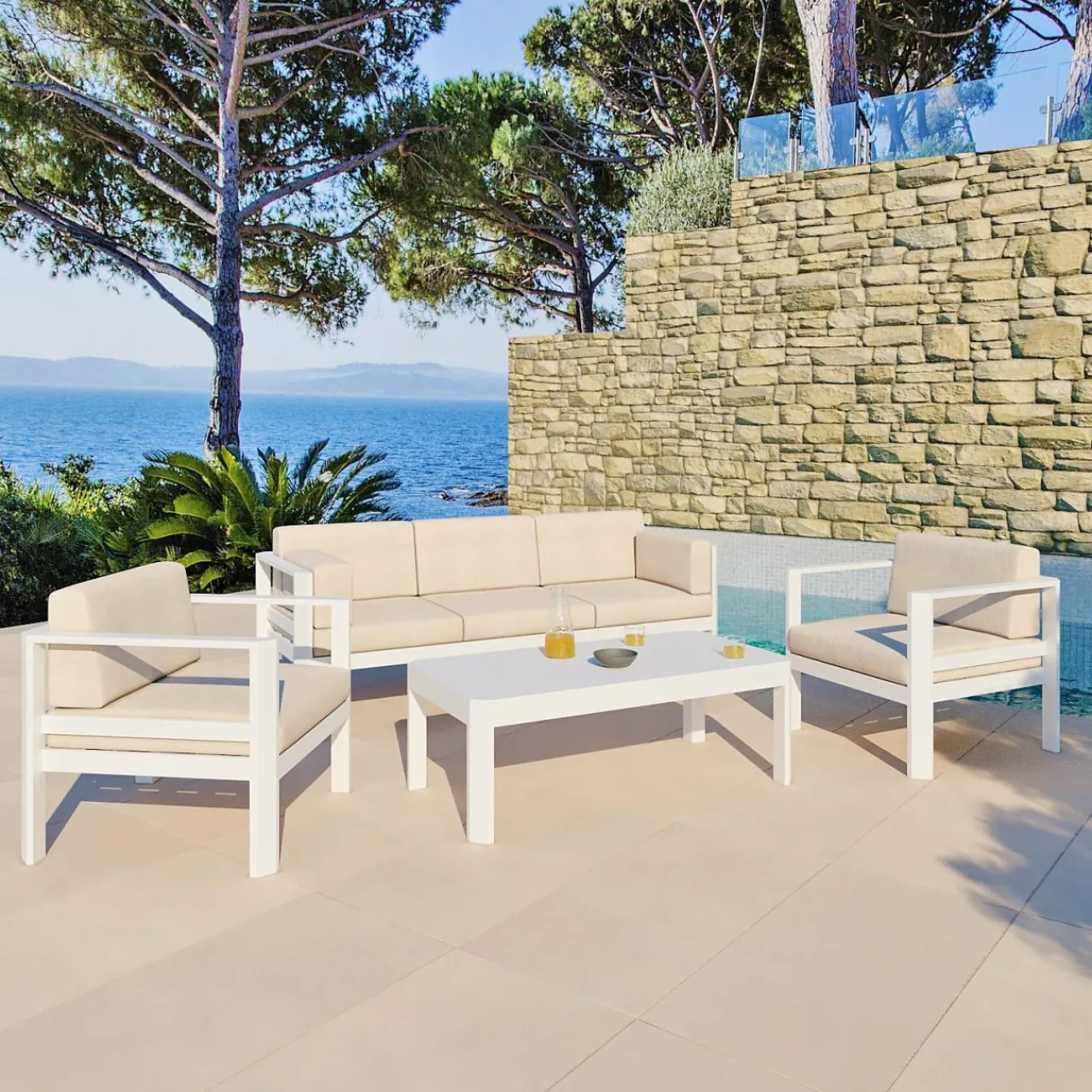 MOBELLIA Table basse de jardin rectangulaire en aluminium Ostara Blanc Outlet