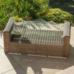 MOBELLIA Table basse de jardin rectangulaire résine tressée Calvi Sepia Sépia Outlet