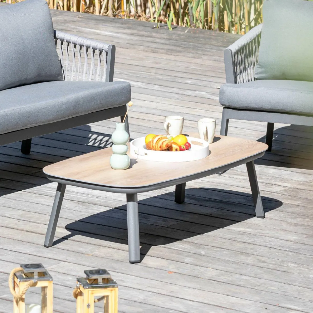 MOBELLIA Table basse de jardin rectangulaire en aluminium Amalfi Gris Anthracite Discount