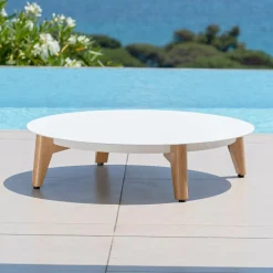 MOBELLIA Table basse de jardin ronde (D86 cm) Monte Carlo Blanc Clearance