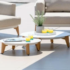 MOBELLIA Table basse de jardin ronde (D86 cm) Monte Carlo Blanc Clearance