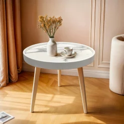 EMINZA Table basse ronde effet marbre (H43 cm) Déa Blanc Outlet