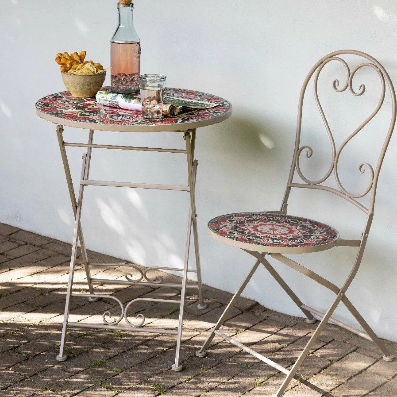 #N/A Table bistrot mosaïque Narbonne et rose Taupe