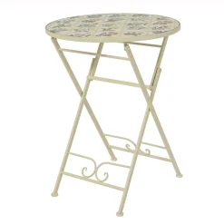 EMINZA Table bistrot ronde pliable en faïence (D58 cm) Coimbra Crème Beige Discount