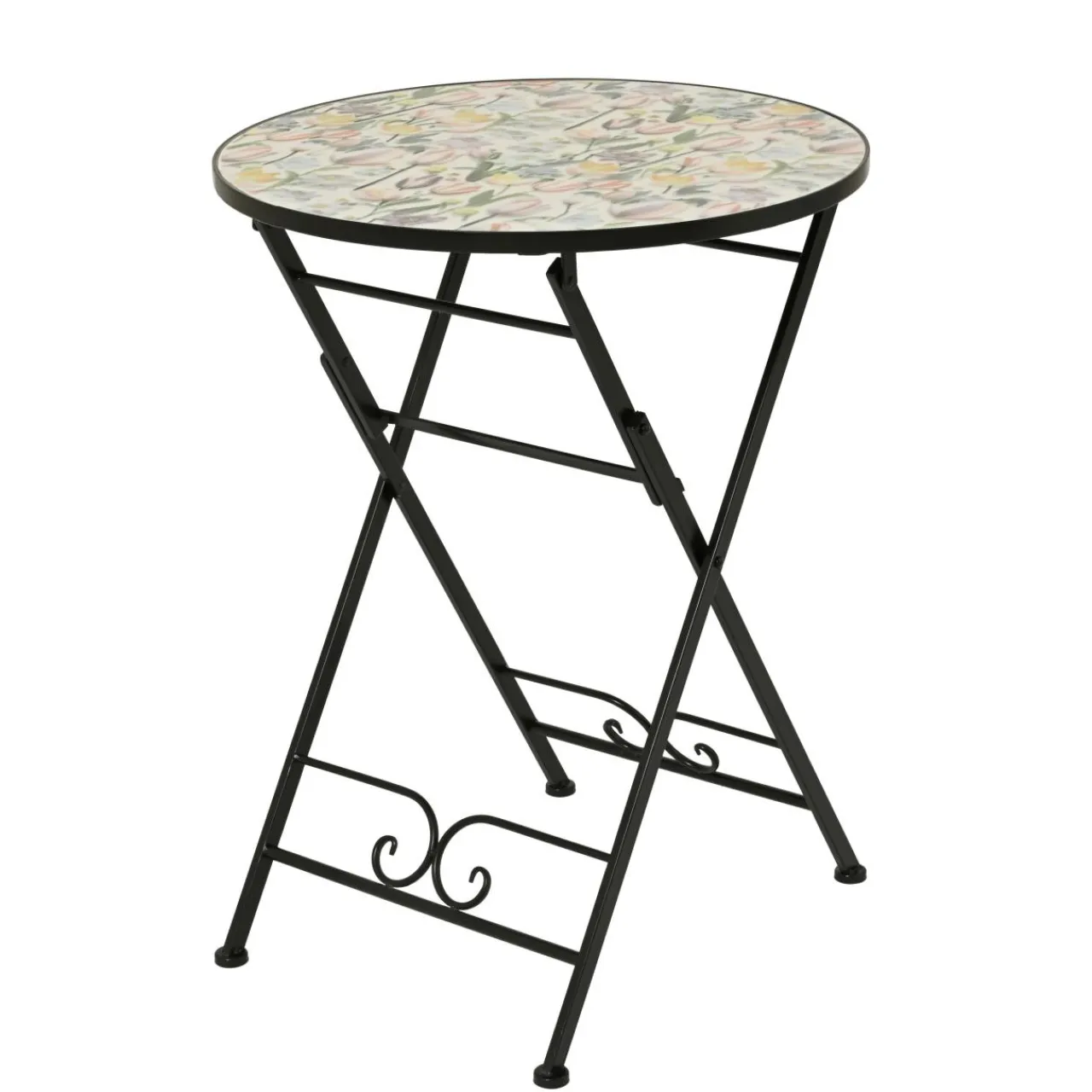 EMINZA Table bistrot ronde pliable en faïence (D58 cm) Lisse Pastel Multicolore New