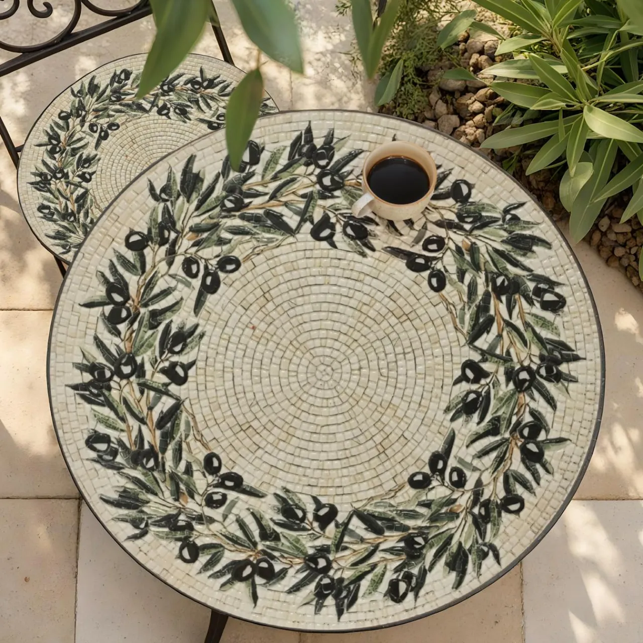 EMINZA Table bistrot ronde pliable en mosaïque (D58 cm) Athènes Beige New