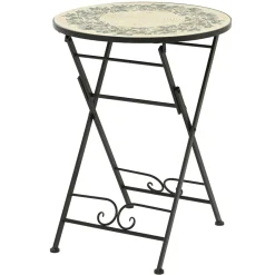 EMINZA Table bistrot ronde pliable en mosaïque (D58 cm) Athènes Beige New