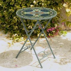 #N/A Table bistrot ronde pliable mosaïque (D60 cm) Cancùn sauge Vert New