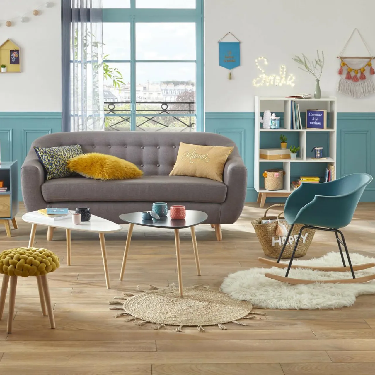 ATMOSPHERA Table à café en bois (H45 cm) Mileo Polygone he Blanc Outlet