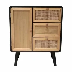 EMINZA Table d'appoint bois et cannage (H60 cm) Osaka et bois Noir