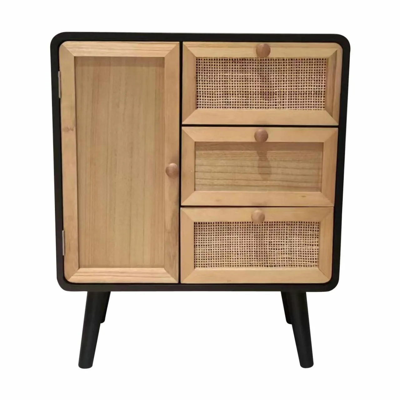 EMINZA Table d'appoint bois et cannage (H60 cm) Osaka et bois Noir