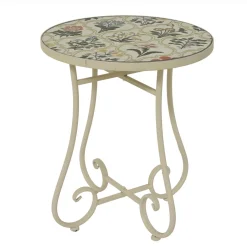 EMINZA Table d'appoint ronde en mosaïque (H46 x D39 cm) Coimbra Crème Beige Clearance